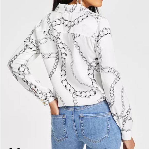 INC Satin Chain-Print Tie-Front Blouse - Picture 7 of 7